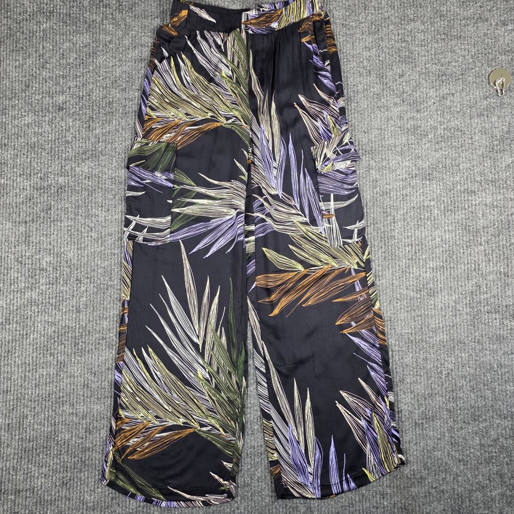 Tahari Wide Leg Pants Womens XS Tropical Leaf‎ Print Elastic Waist Flowy NWT